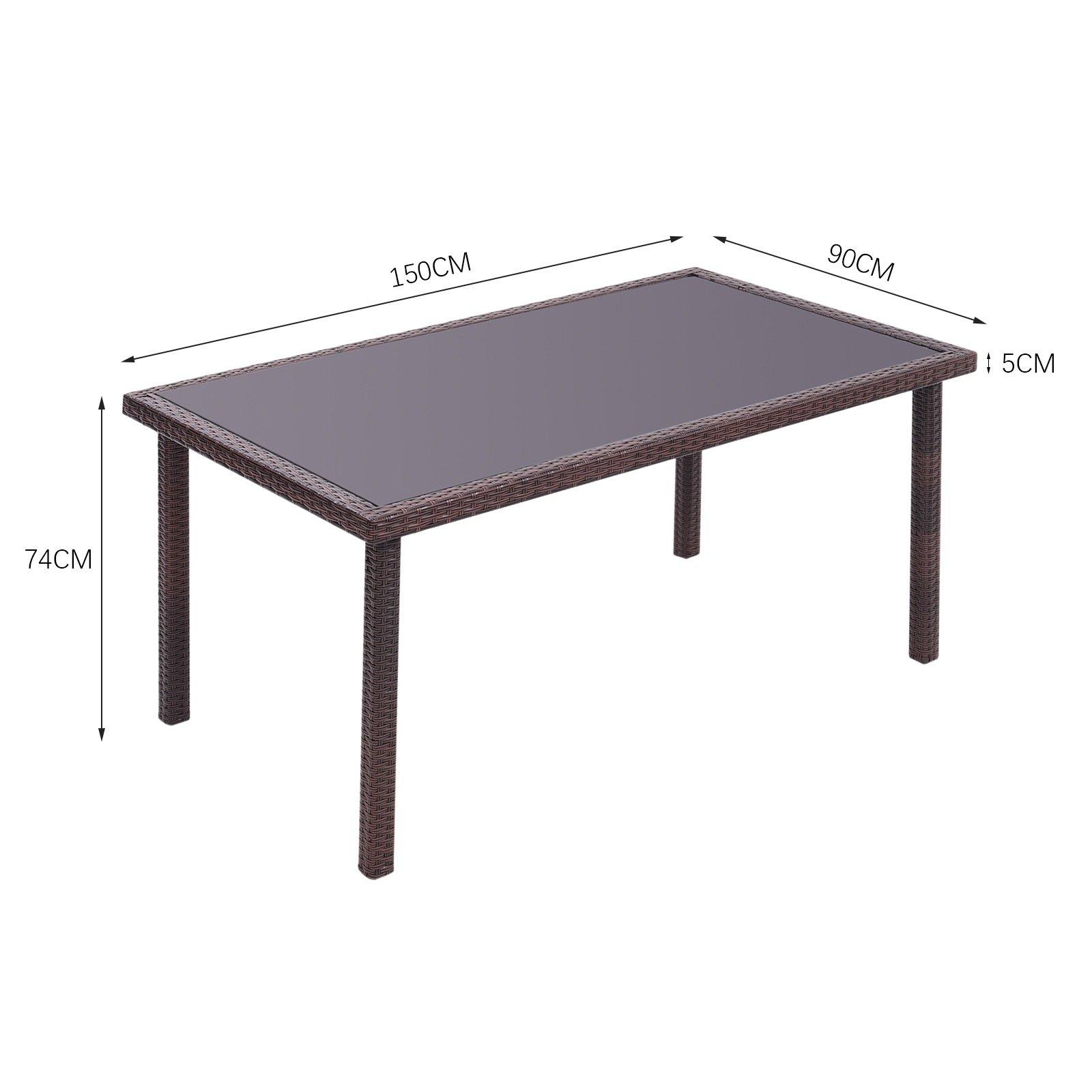 Brown - Breeins - Brown Rustic Outdoor Wicker Table with Glass - 5