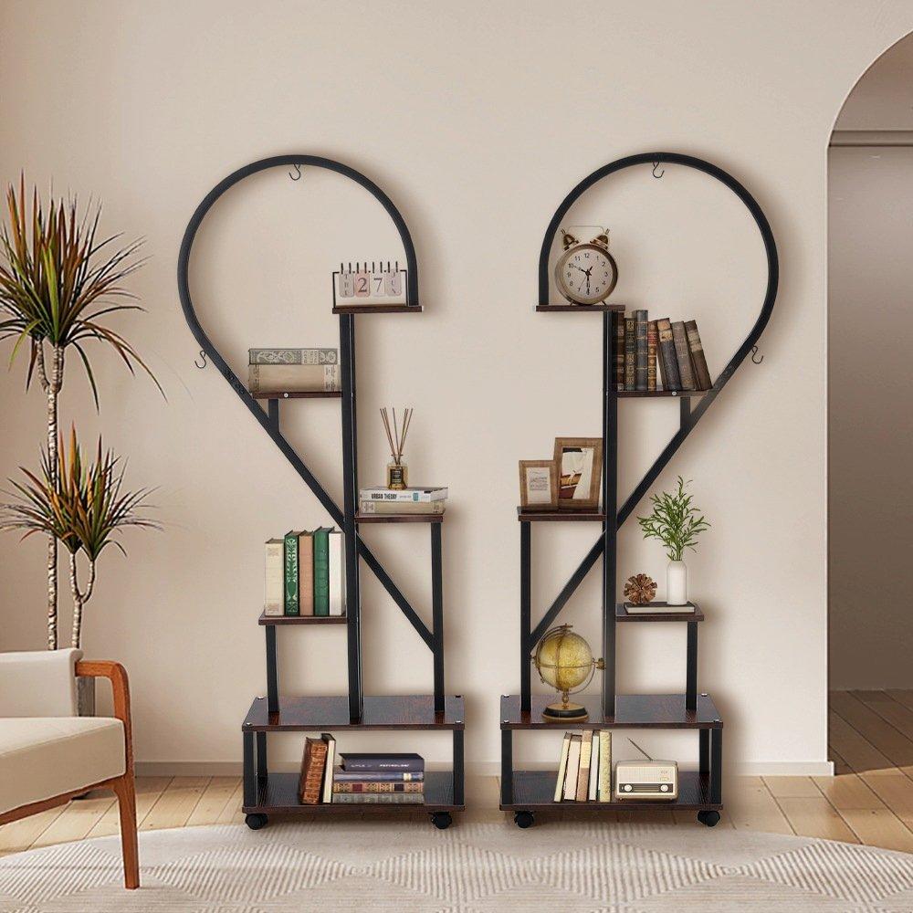 Brown And Black - LIFE IDEAS - 2x Half-Heart Tiered Plant Stand Brown - 2