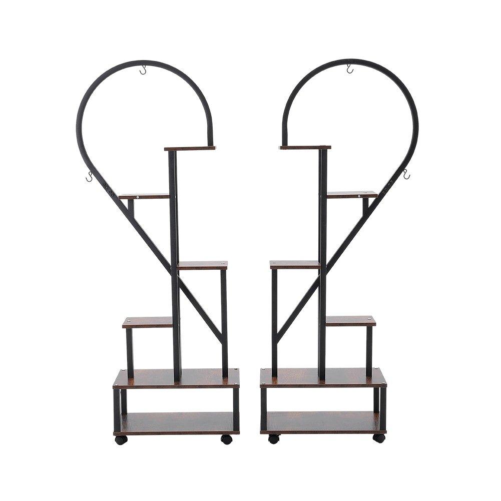 Brown And Black - LIFE IDEAS - 2x Half-Heart Tiered Plant Stand Brown - 3