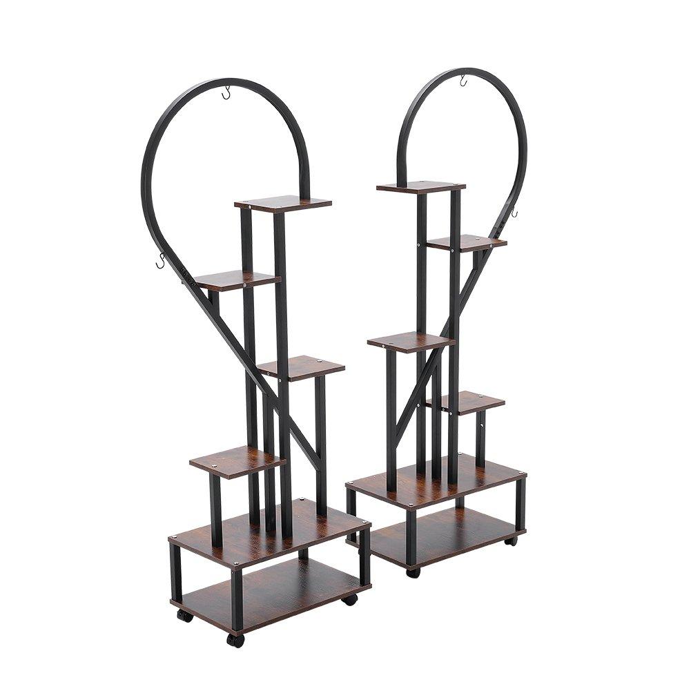 Brown And Black - LIFE IDEAS - 2x Half-Heart Tiered Plant Stand Brown - 4