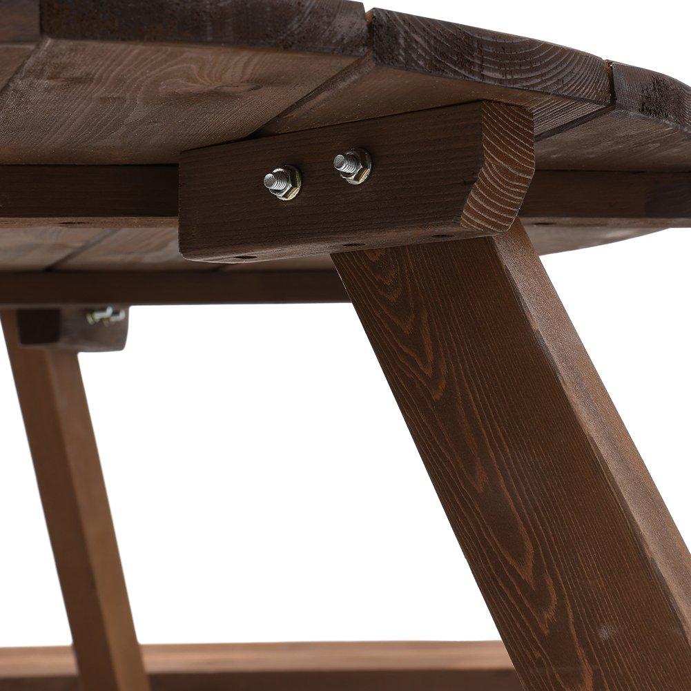 Brown - Breeins Camping - 6-Person Round Wood Picnic Table and Bench Set - 6
