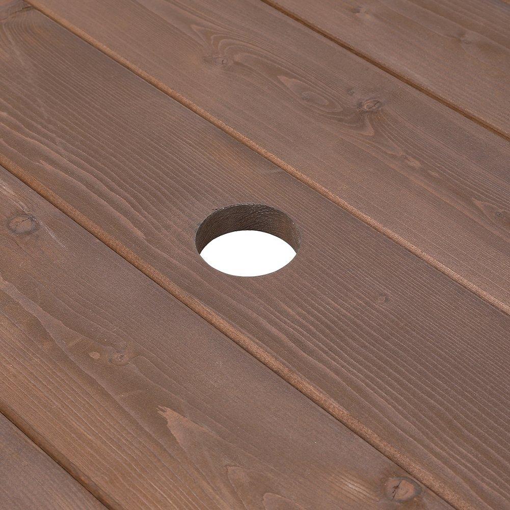 Brown - Breeins Camping - 6-Person Round Wood Picnic Table and Bench Set - 7