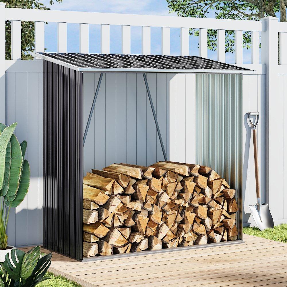 Grey - Breeins - 157x157x71cm Outdoor Metal Firewood Storage Shed - 1