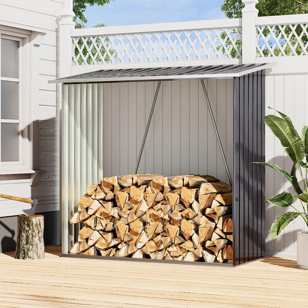 Grey - Breeins - 157x157x71cm Outdoor Metal Firewood Storage Shed - 2