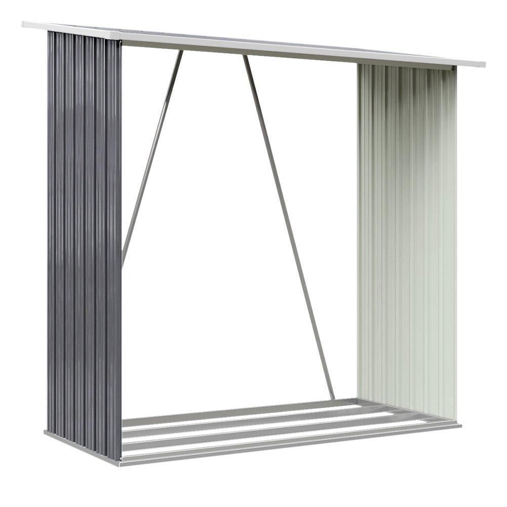 Grey - Breeins - 157x157x71cm Outdoor Metal Firewood Storage Shed - 4