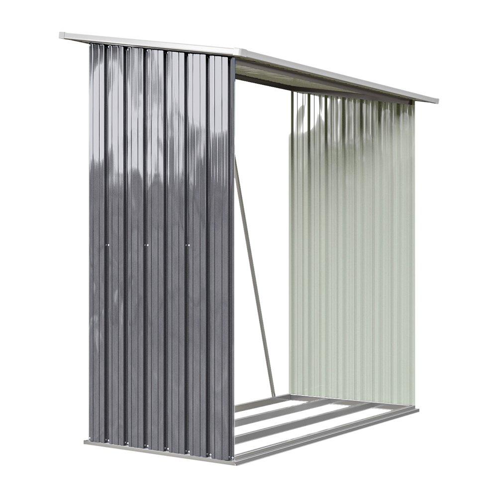 Grey - Breeins - 157x157x71cm Outdoor Metal Firewood Storage Shed - 5