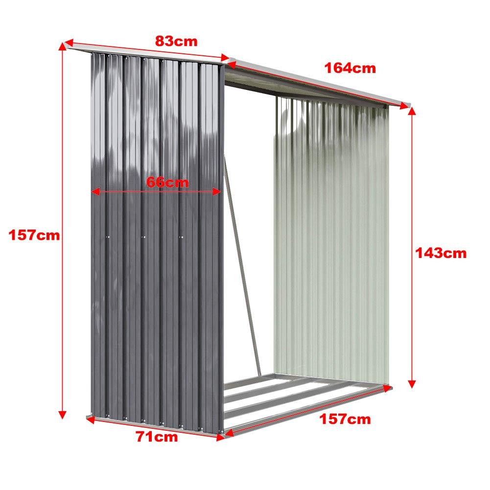 Grey - Breeins - 157x157x71cm Outdoor Metal Firewood Storage Shed - 9