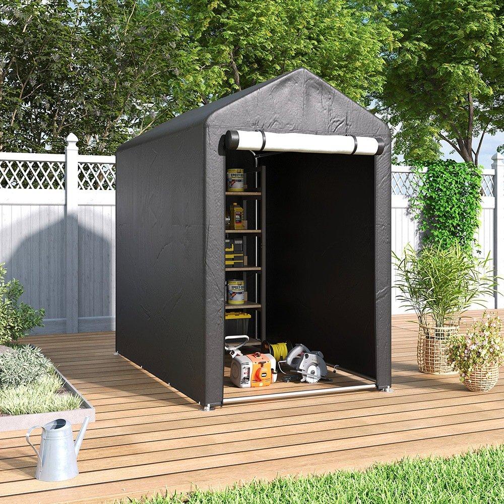 Grey - Breeins - 4x6FT Galvanized Tube Storage Shed - 1