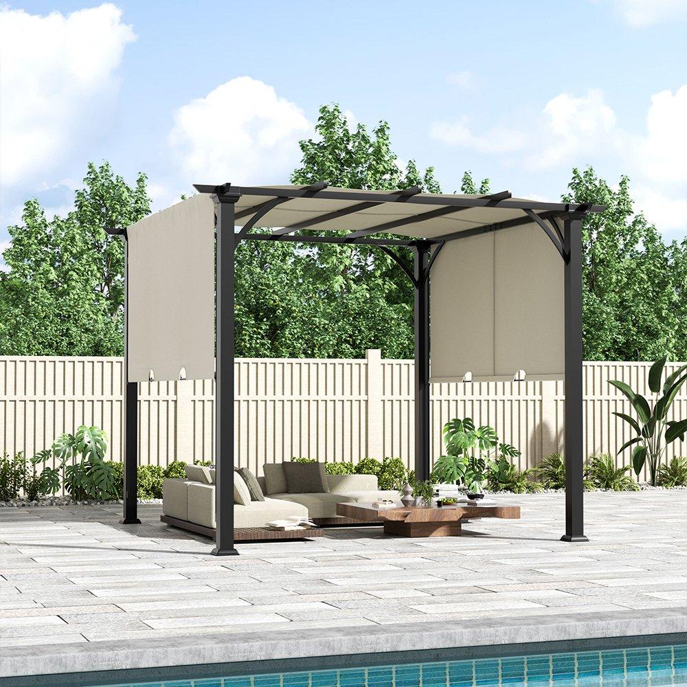 Beige - Breeins - Outdoor Patio Pergola with Retractable Canopy - 1