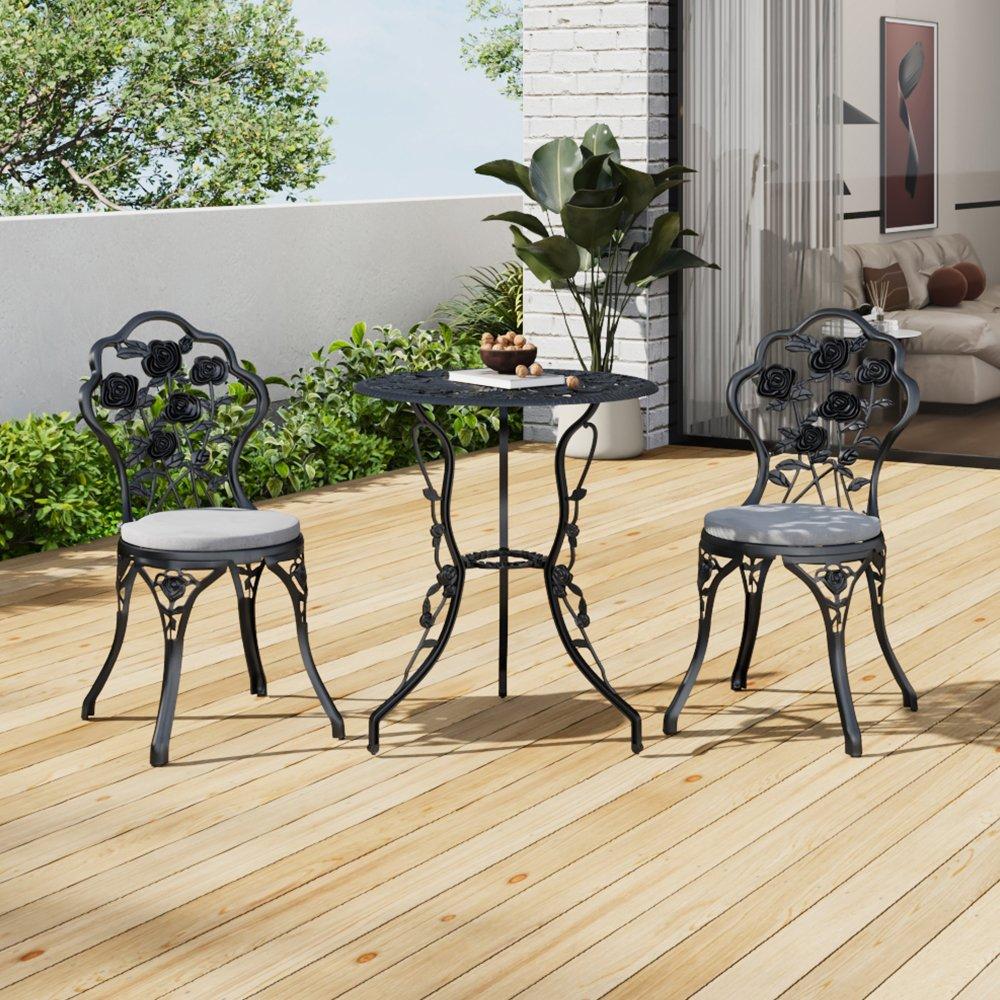Black - Breeins - 3pcs Cast Aluminum Outdoor Bistro Dining Set - 1