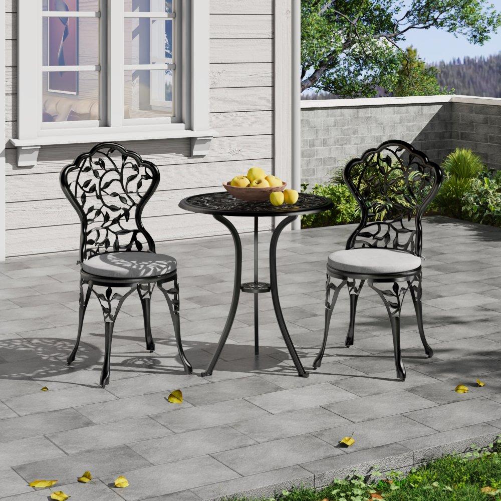Black - Breeins - 3pcs Cast Aluminum Bistro Table and Chairs Set - 2
