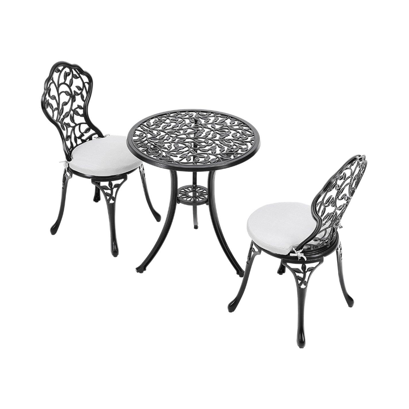 Black - Breeins - 3pcs Cast Aluminum Bistro Table and Chairs Set - 3