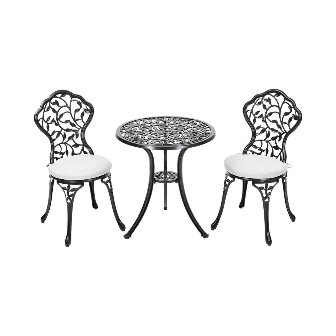 Black - Breeins - 3pcs Cast Aluminum Bistro Table and Chairs Set - 4