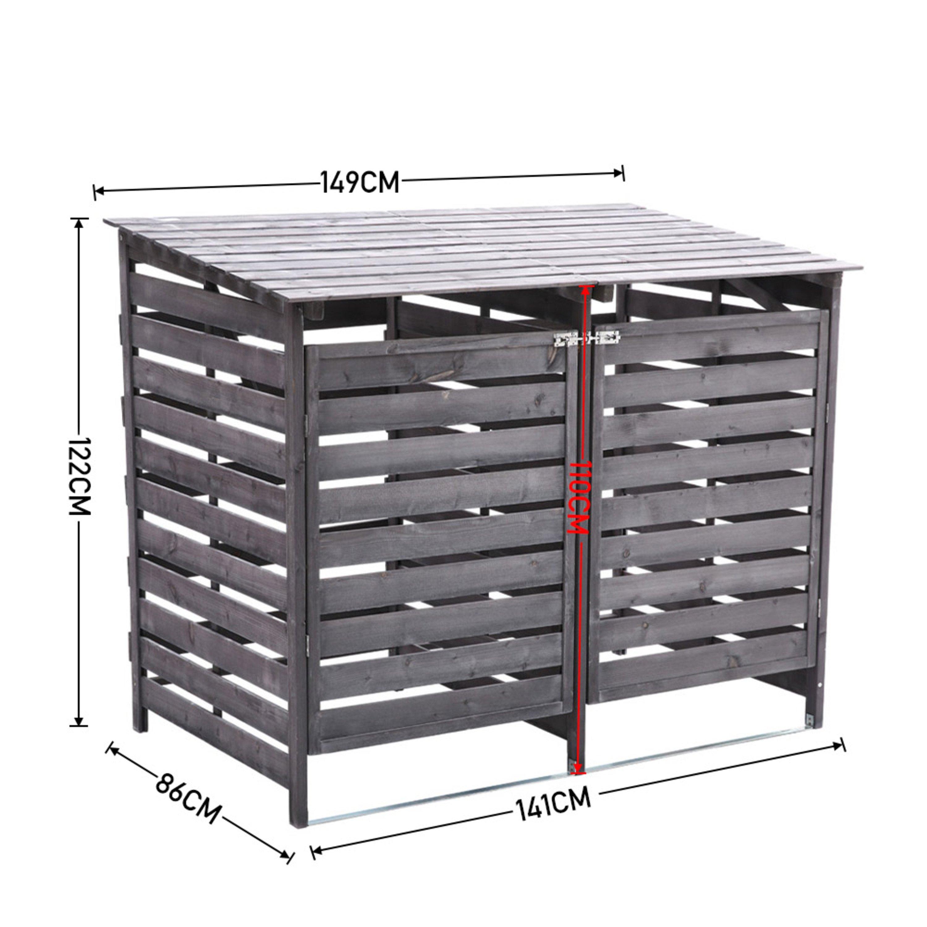 Grey - Breeins - Spruce Wood Garbage Can Garden Storage Shed - 10