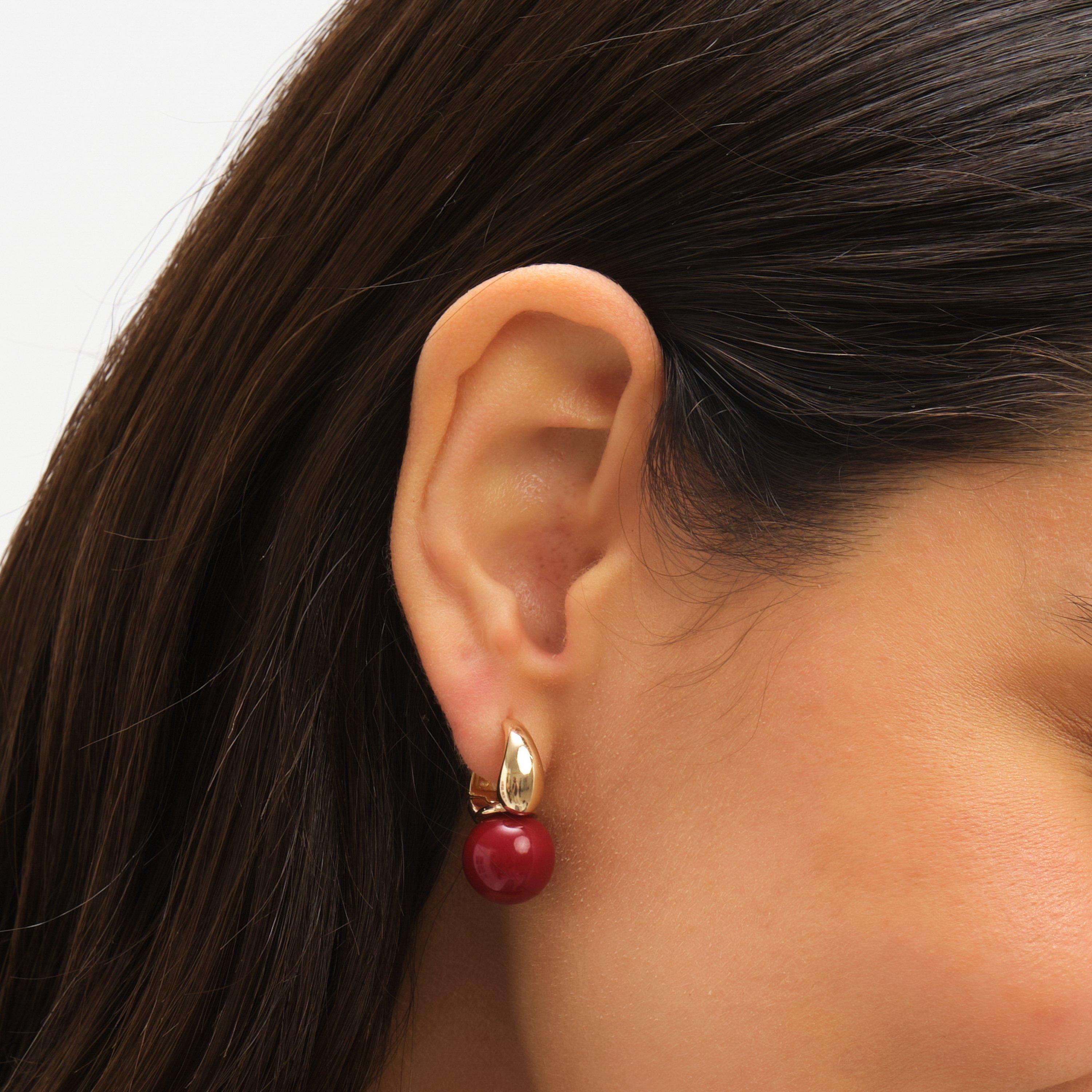 Gold - Jon Richard - Gold Plated And Red Bead Earrings - 4