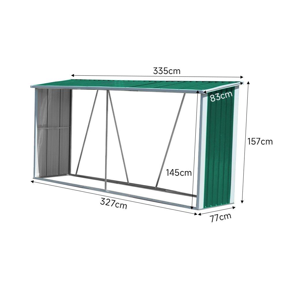 Green - Breeins - 335x83x157cm Zinc Steel Firewood Log Storage Shed - 8