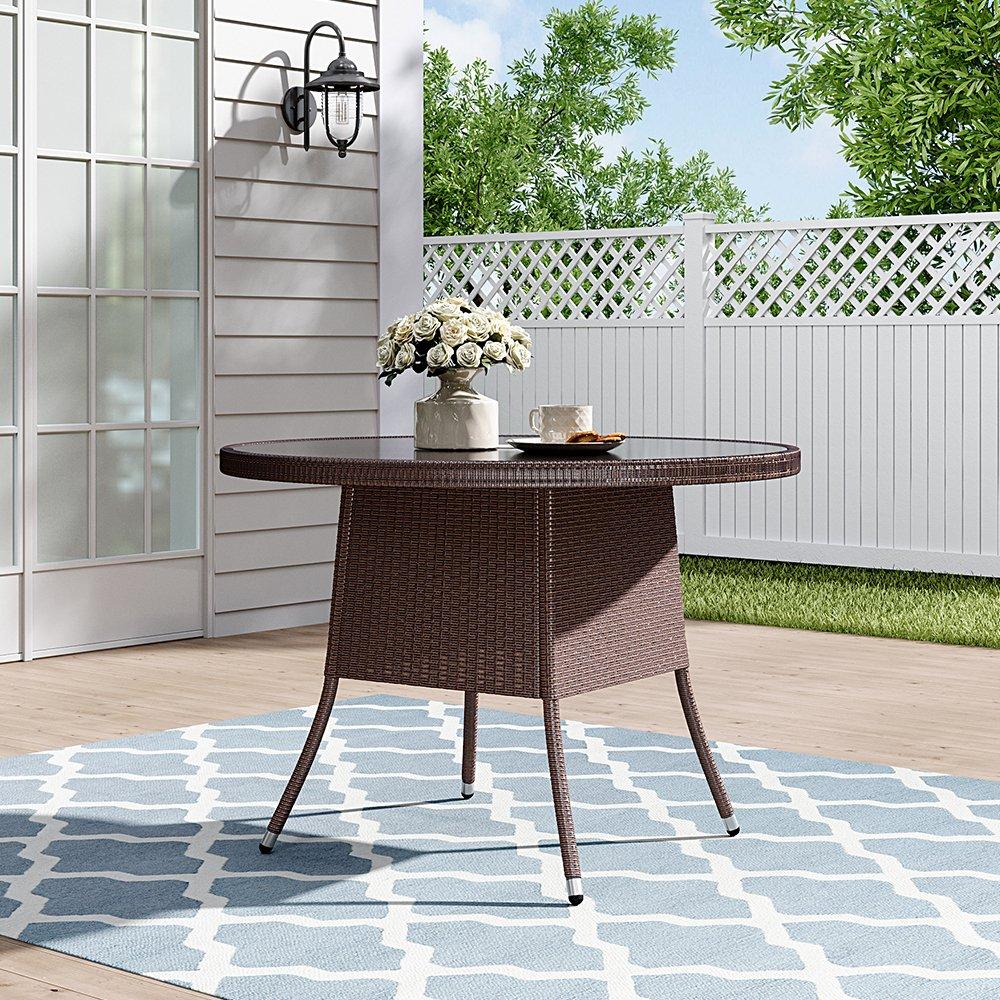 Breeins  Wicker Table With Tempered Glass & Hole Brown