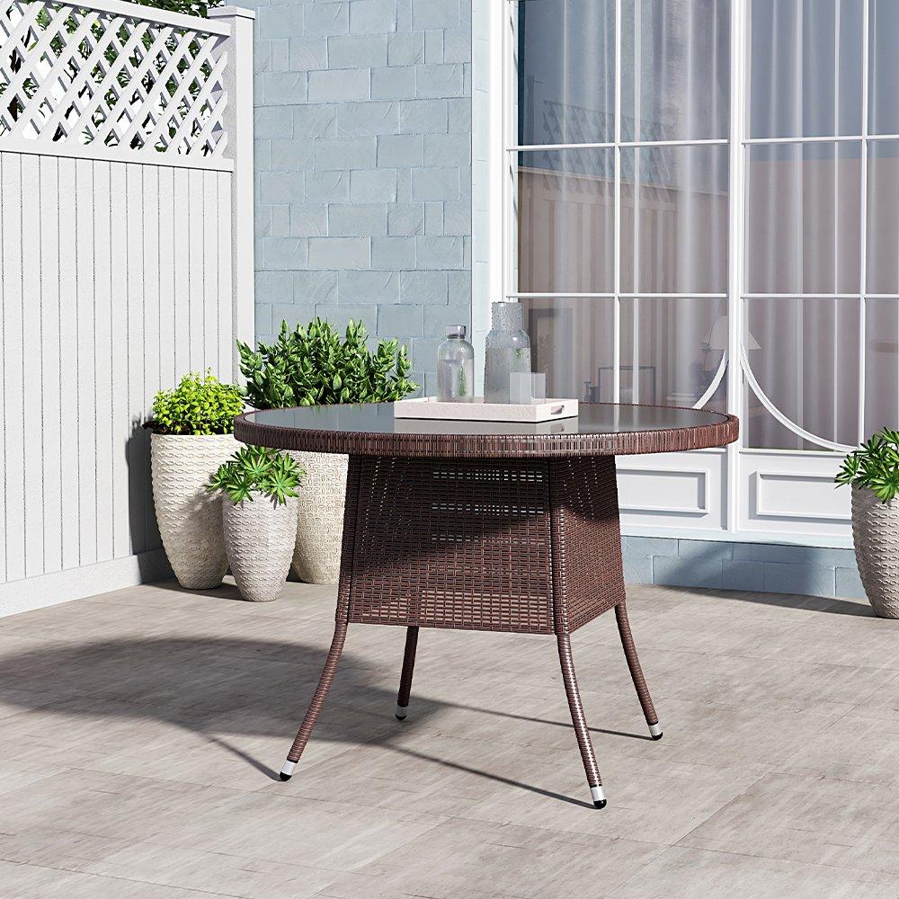 Brown - Breeins - Brown Wicker Table with Tempered Glass & Hole - 2
