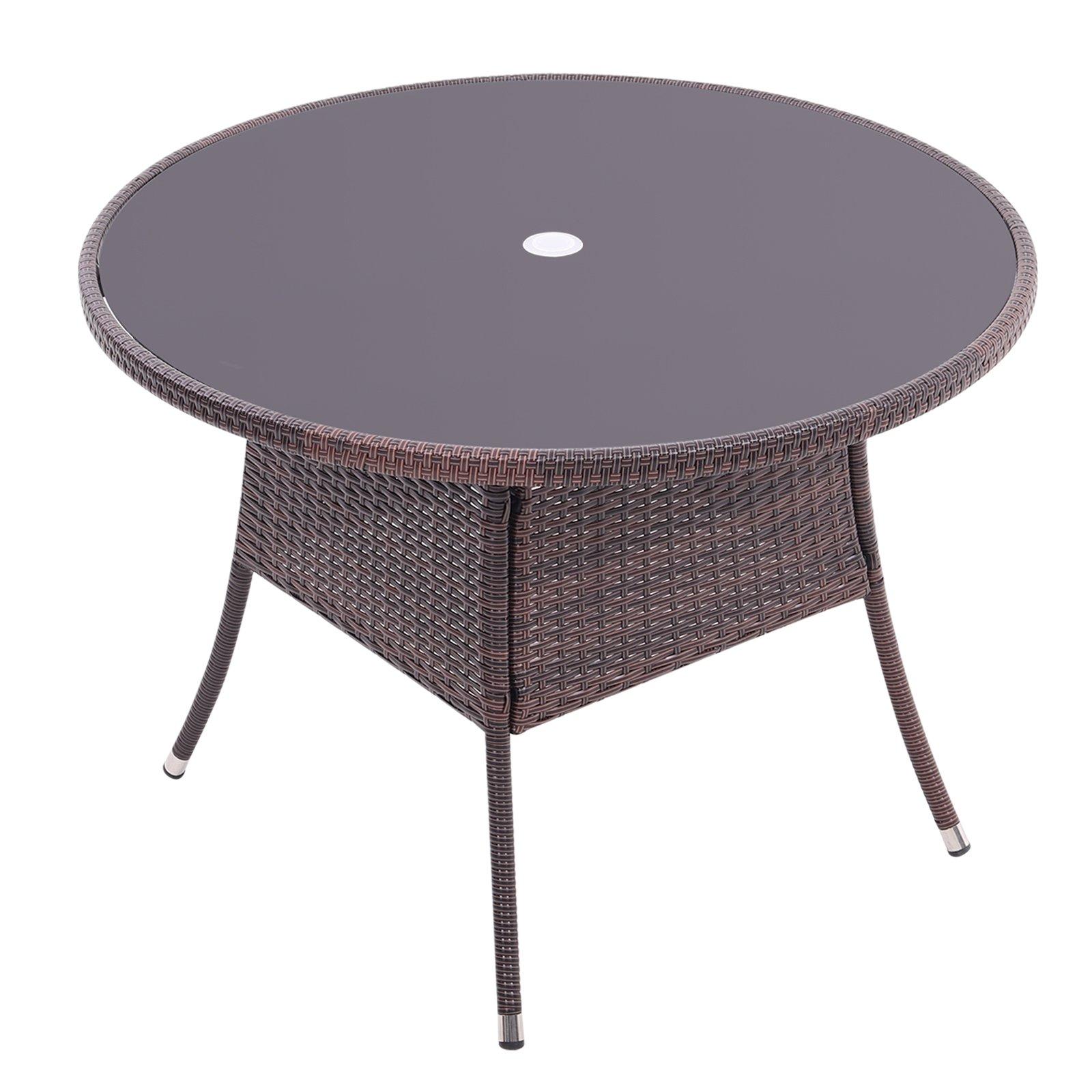 Brown - Breeins - Brown Wicker Table with Tempered Glass & Hole - 4