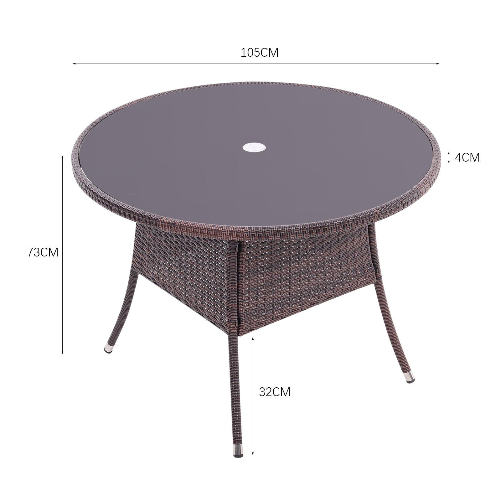 Brown - Breeins - Brown Wicker Table with Tempered Glass & Hole - 9