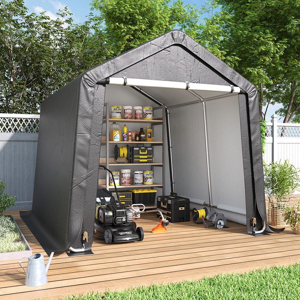 Grey - Breeins - 8x8FT Galvanized Tube Storage Shed - 1