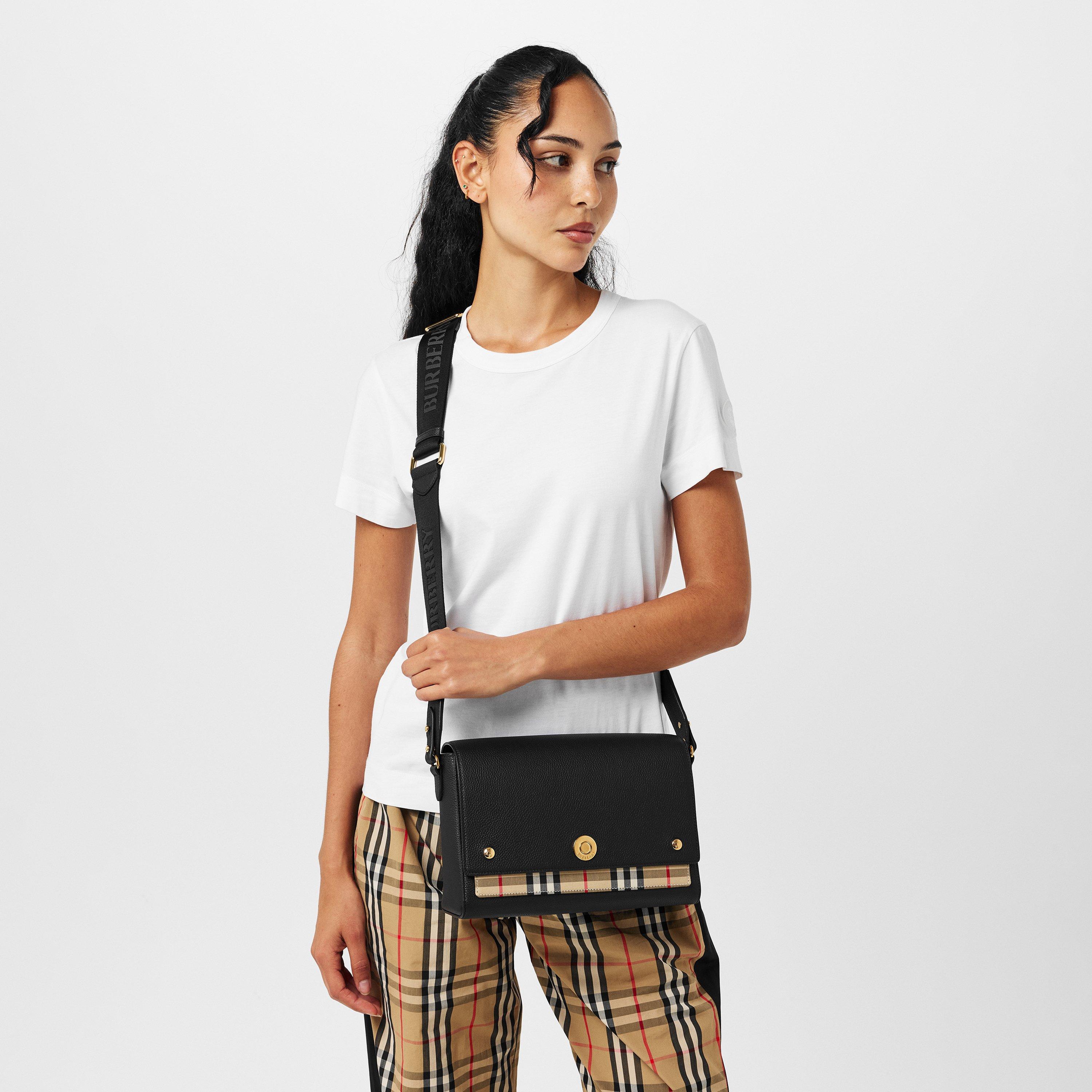 Black - Burberry - Women's Check Cotton Top Handle Note Bag - 3