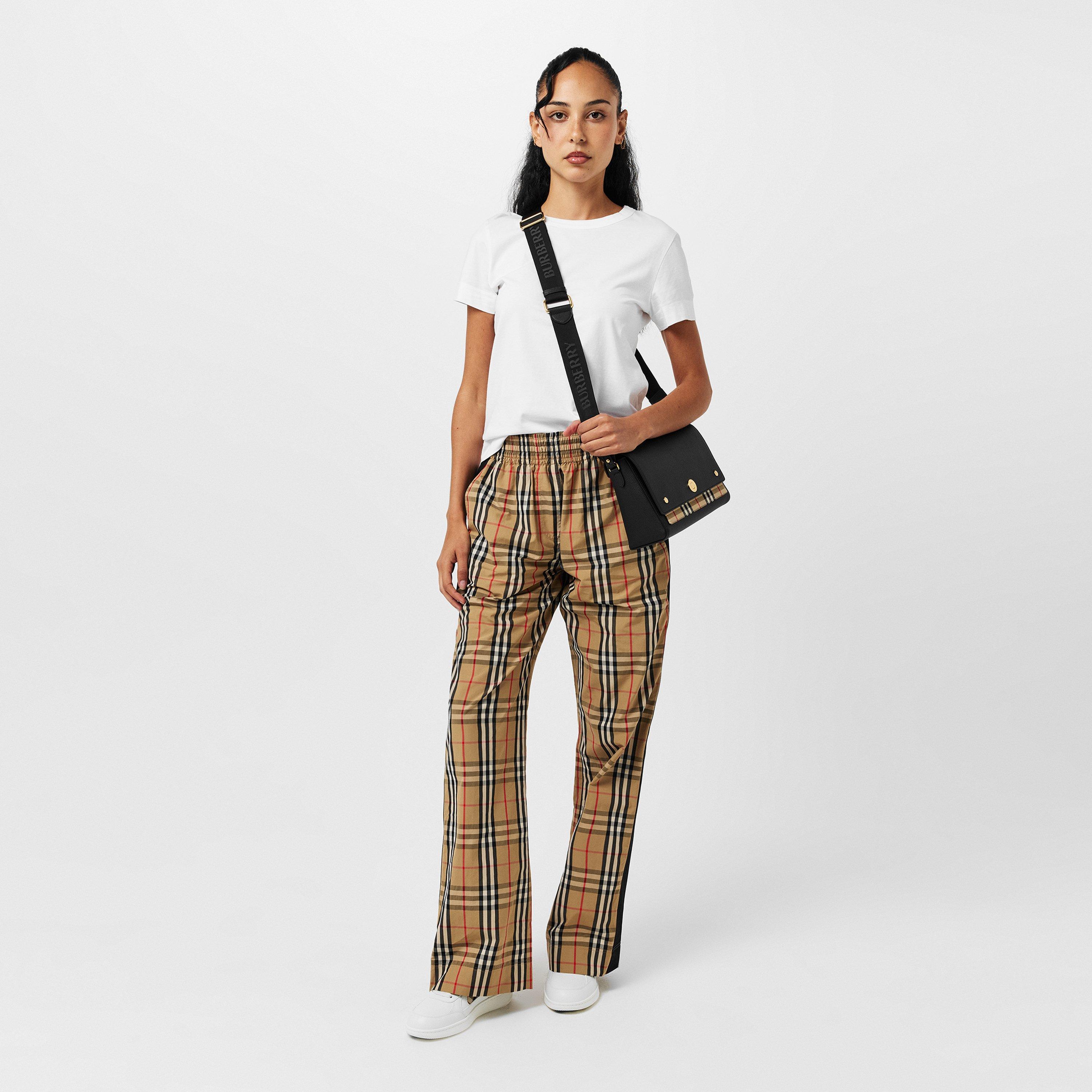 Black - Burberry - Women's Check Cotton Top Handle Note Bag - 6