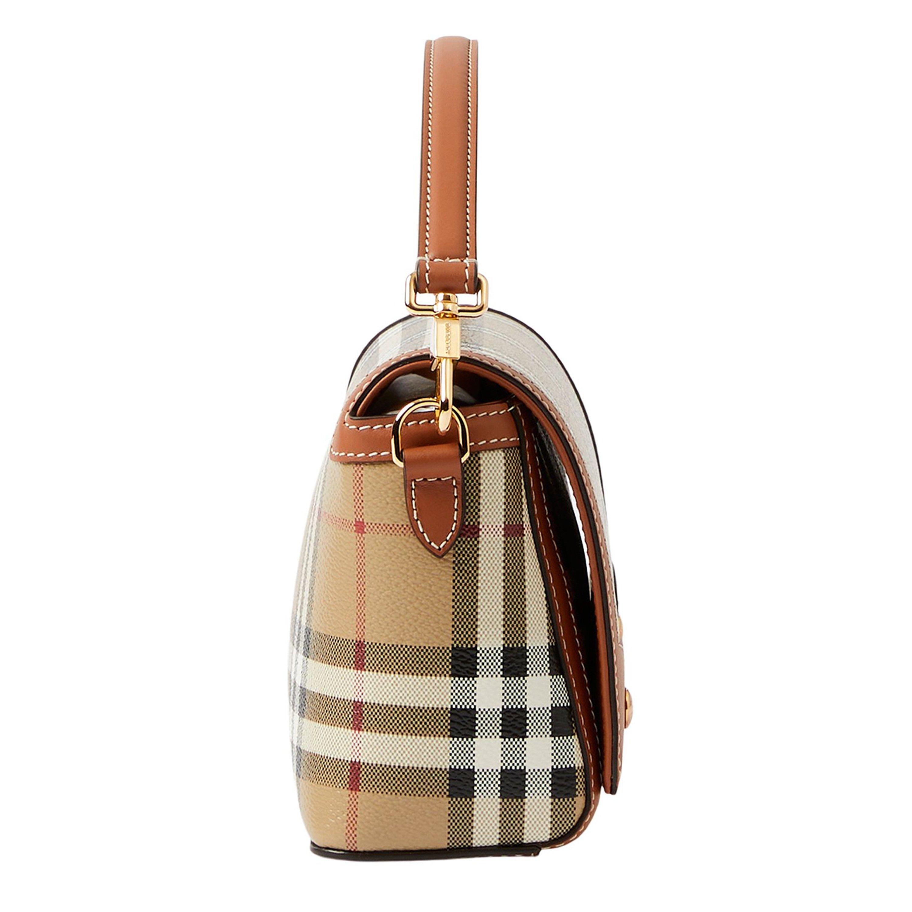 BriarBrwn A9534 - Burberry - Women's Check Cotton Top Handle Note Bag - 4