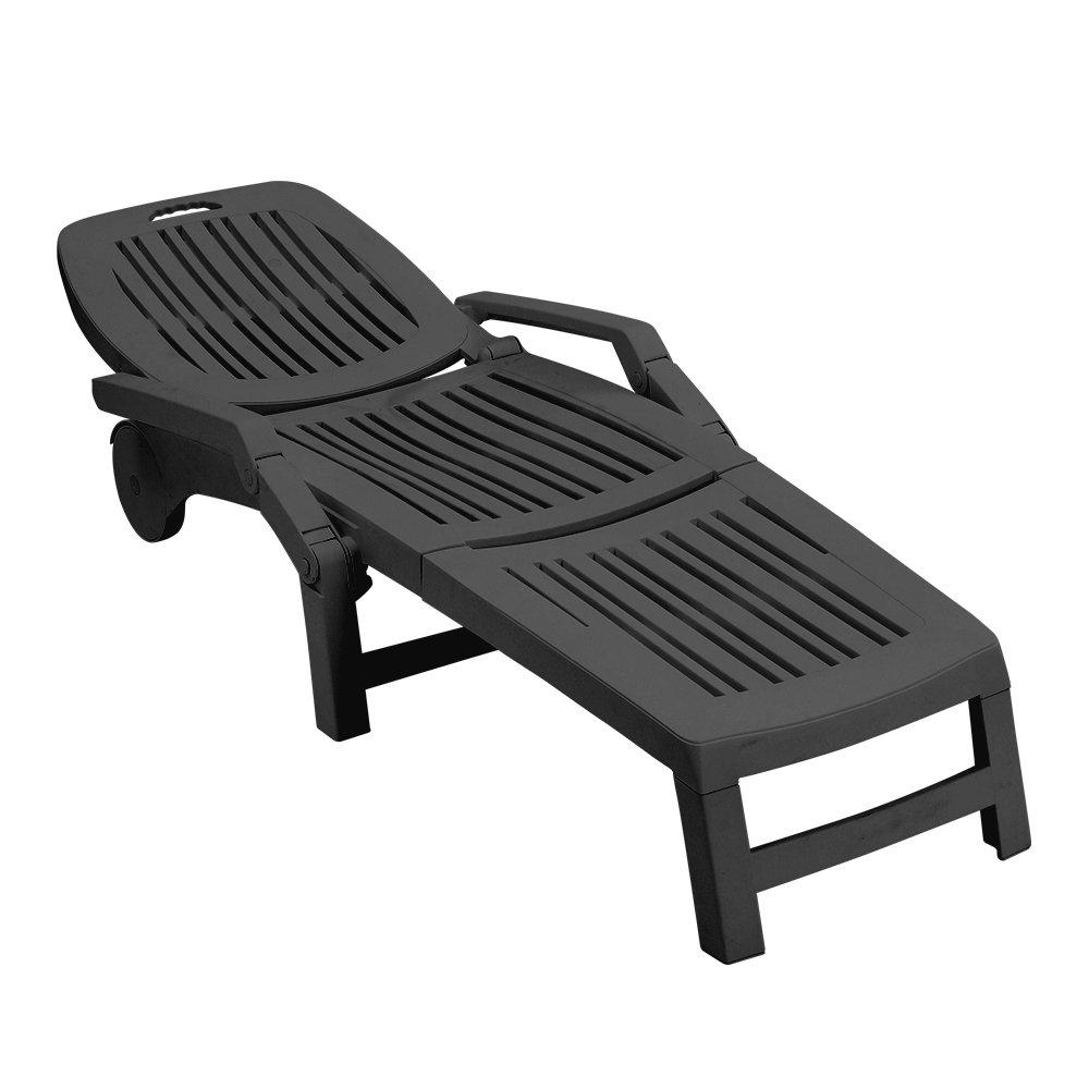 Black - Breeins - Outdoor Folding Lounge Chair Recliner with Wheels - 3