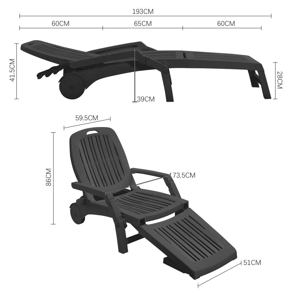 Black - Breeins - Outdoor Folding Lounge Chair Recliner with Wheels - 9
