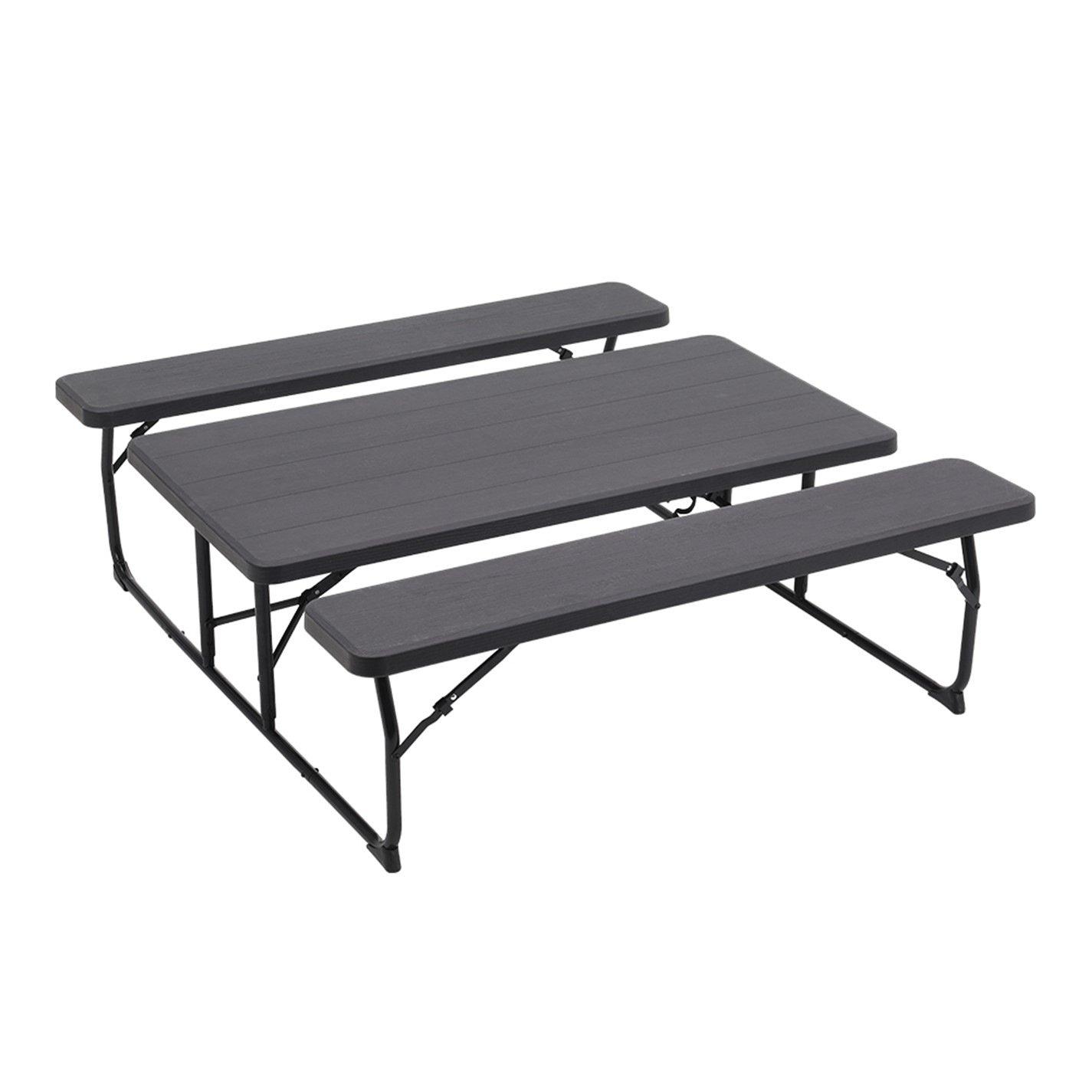 Black - Breeins - 73x151x136cm Foldable Picnic Table and Bench Set - 3