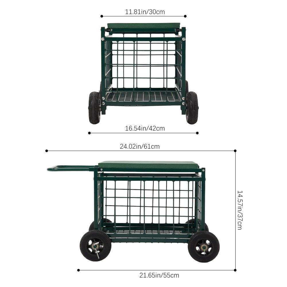 Green - Breeins - Rolling Garden Work Seat Cart with Storage - 8