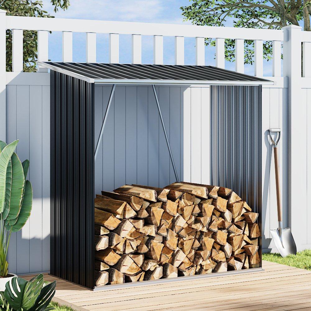 Black - Breeins - 157x157x71cm Outdoor Metal Firewood Storage Shed - 1