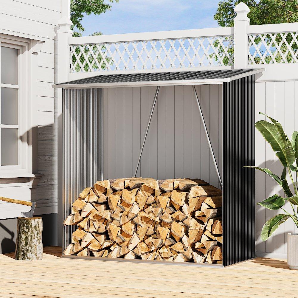 Black - Breeins - 157x157x71cm Outdoor Metal Firewood Storage Shed - 2
