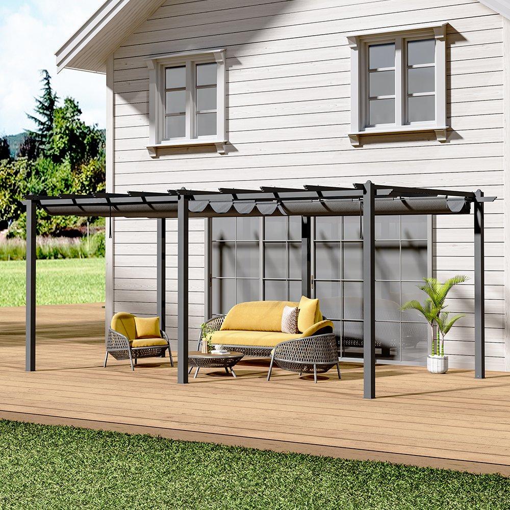 Black - Breeins - 6m Aluminum Patio Pergola with Canopy Roof - 1