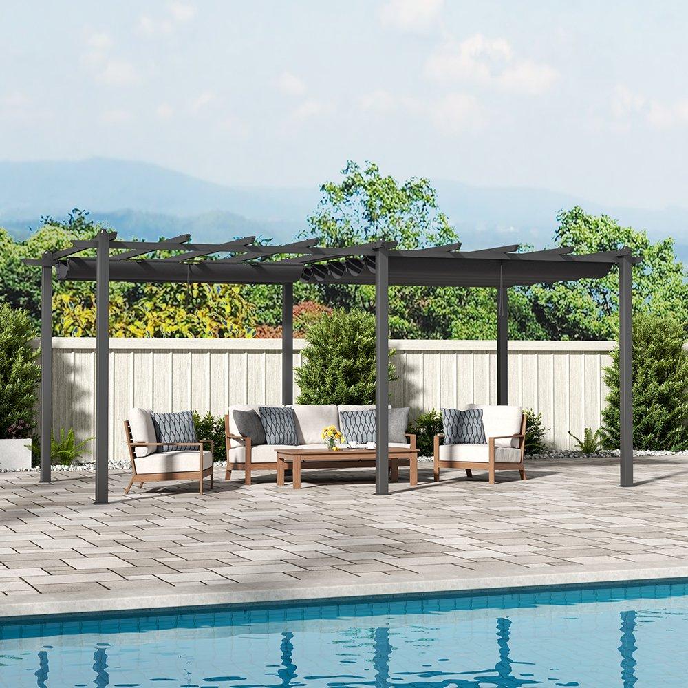 Black - Breeins - 6m Aluminum Patio Pergola with Canopy Roof - 2