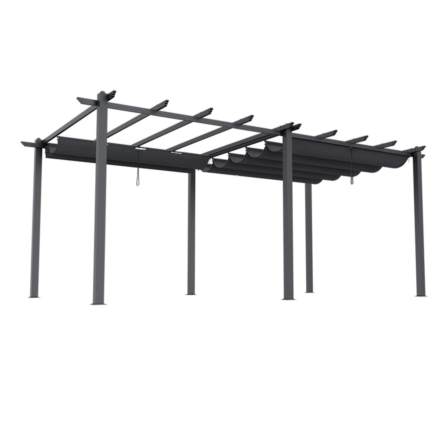Black - Breeins - 6m Aluminum Patio Pergola with Canopy Roof - 5