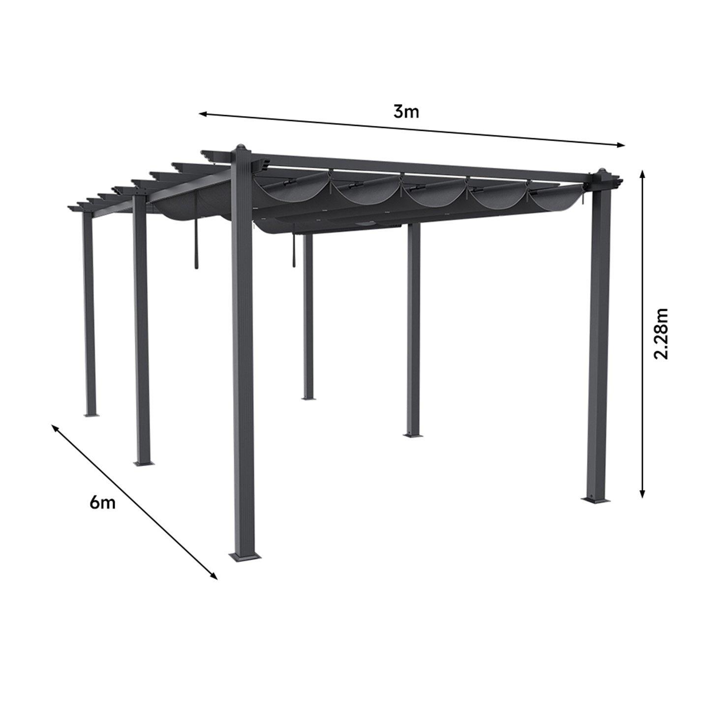 Black - Breeins - 6m Aluminum Patio Pergola with Canopy Roof - 9