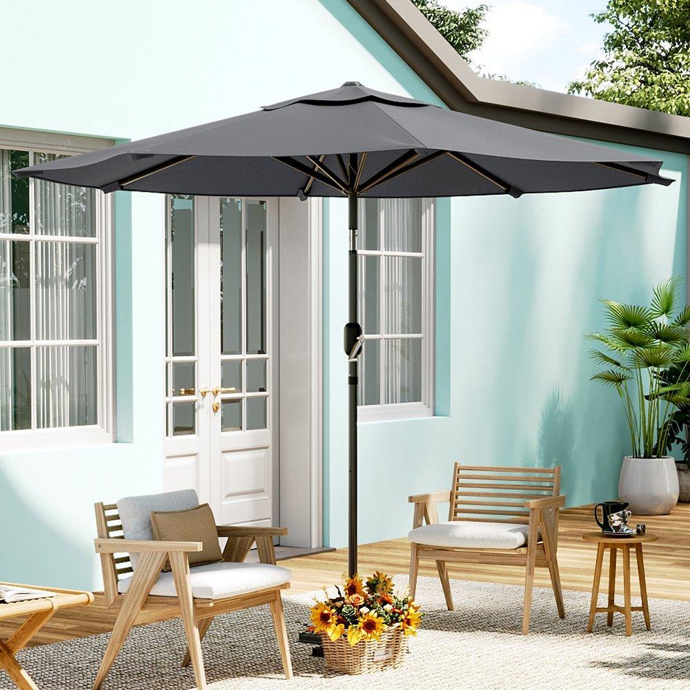 Grey - Breeins - 3M Rotating Patio Parasol for Outdoors Grey - 2