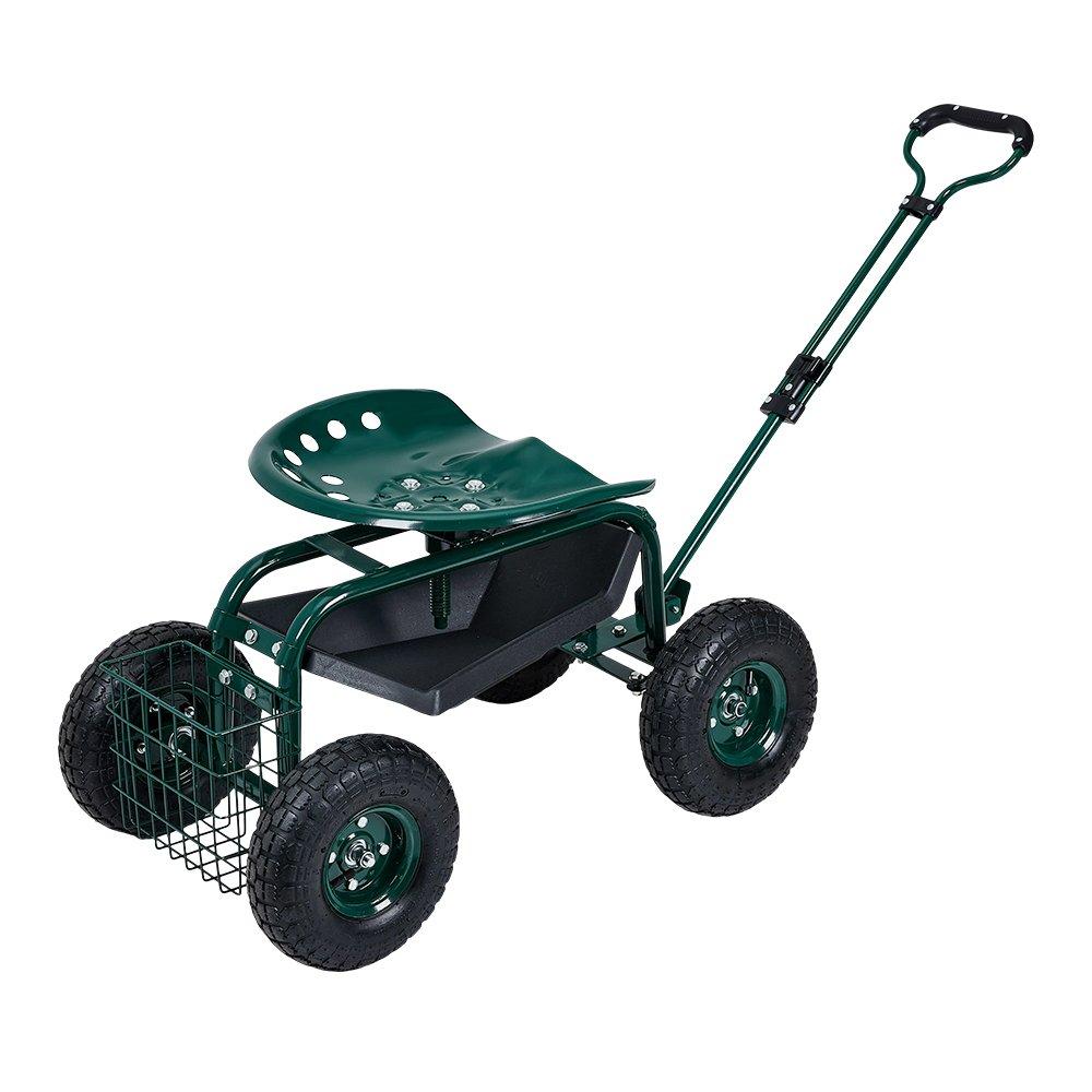 Green - Breeins - Rolling Garden Cart with Seat and Tool Tray - 1