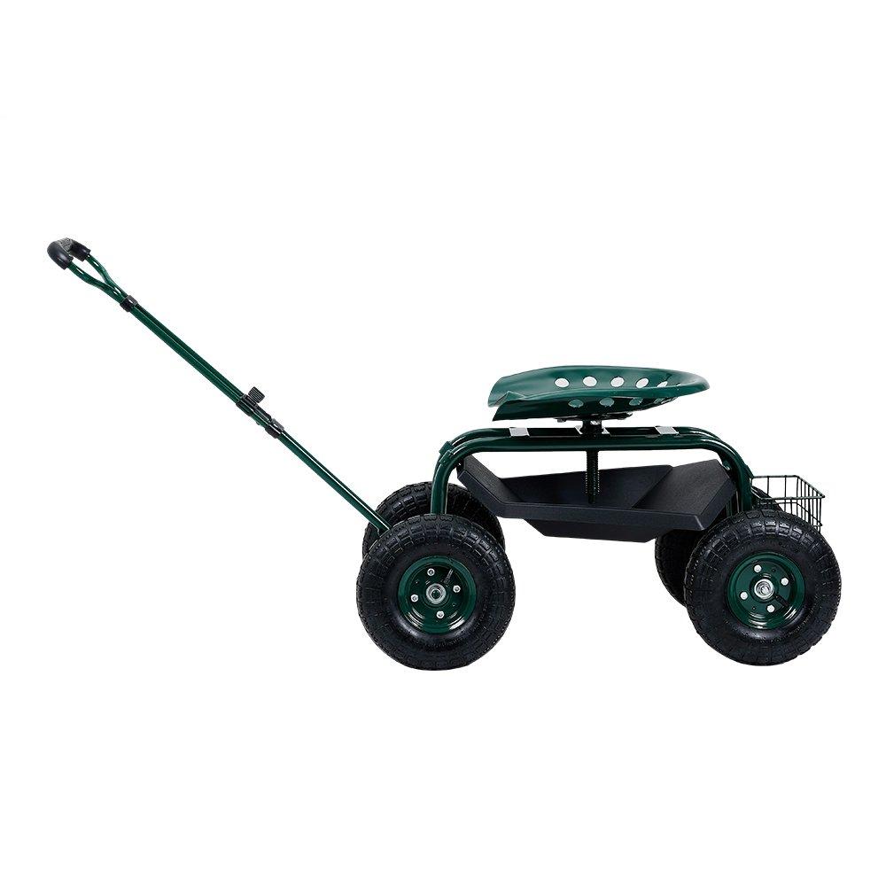 Green - Breeins - Rolling Garden Cart with Seat and Tool Tray - 3
