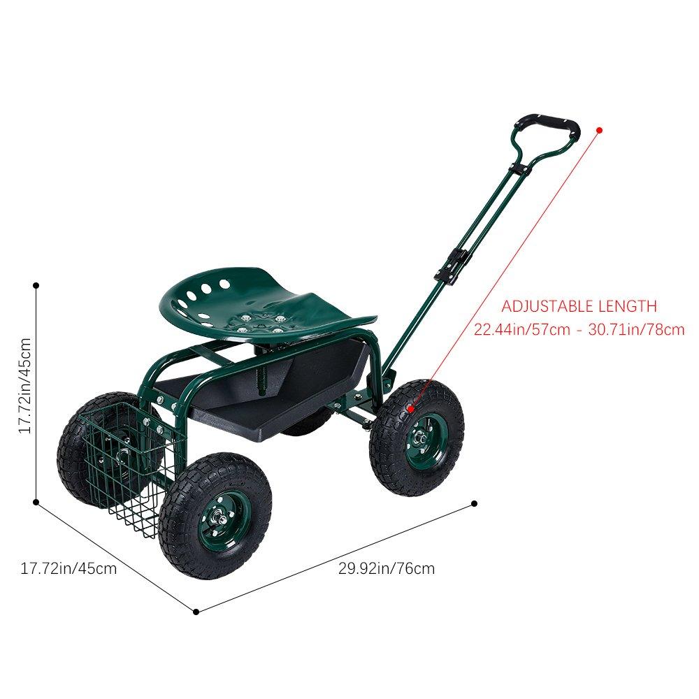 Green - Breeins - Rolling Garden Cart with Seat and Tool Tray - 8