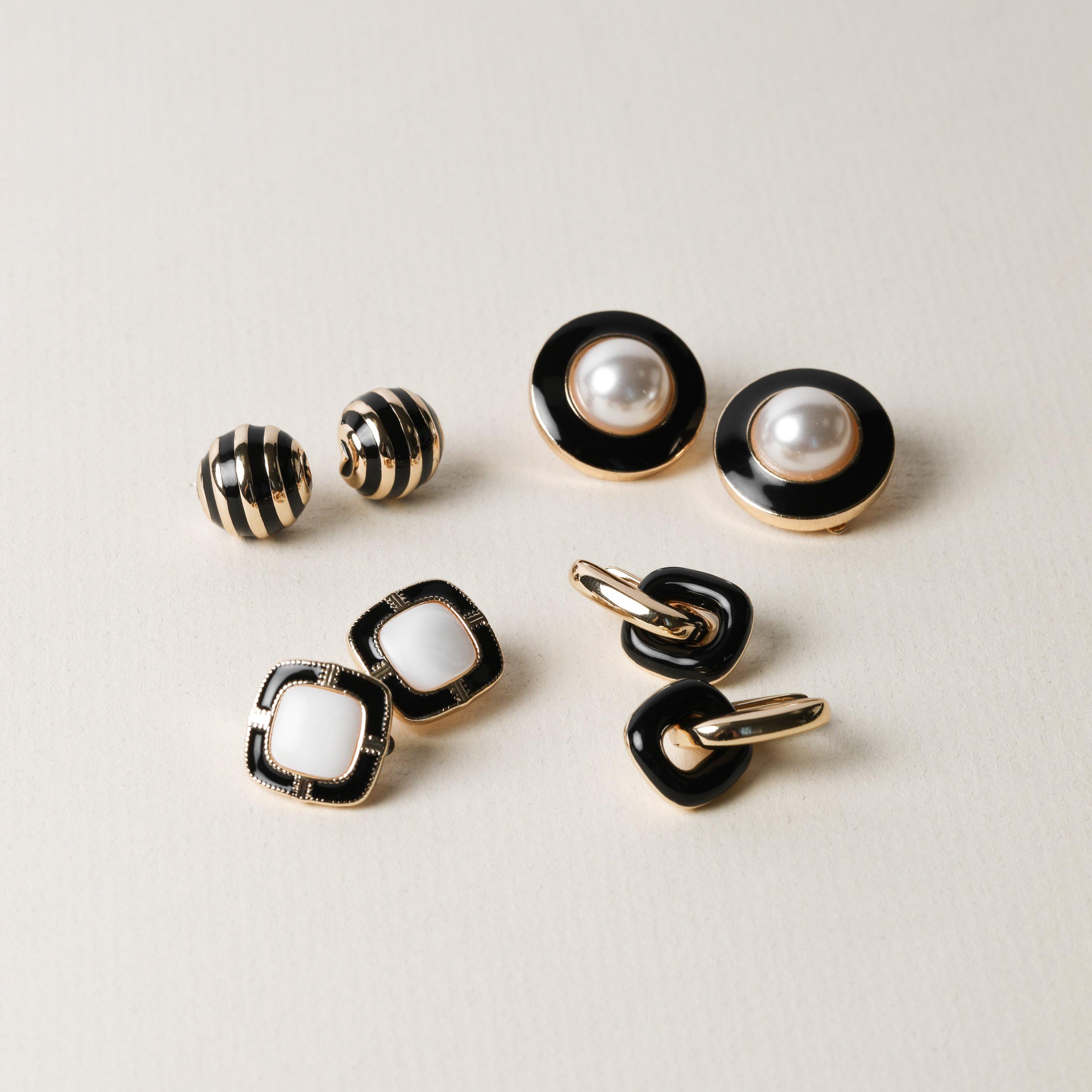 Gold - Jon Richard - Gold Plated And Jet Enamel Stripe Dome Earrings - 5