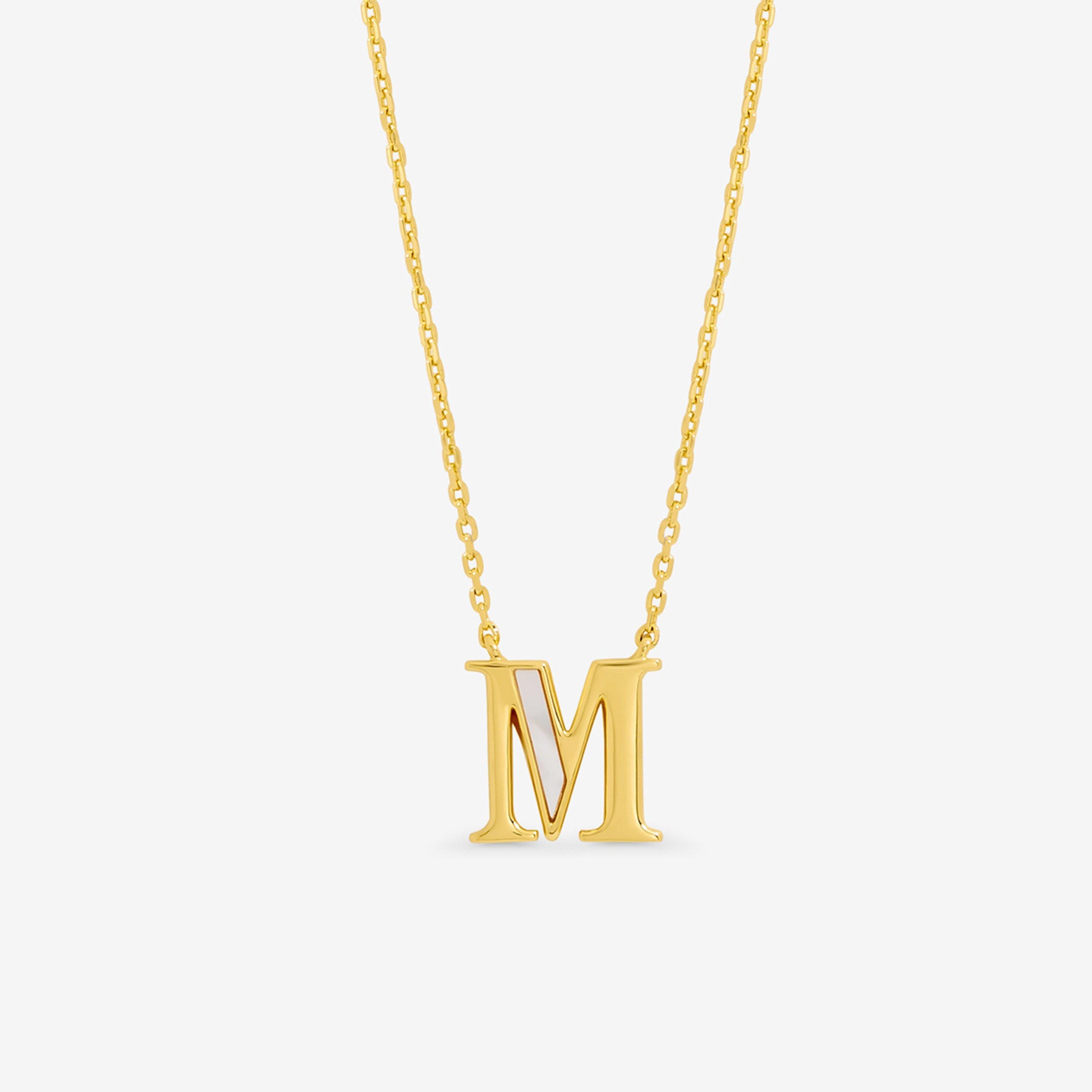 Gold - Inicio - 14K Gold Plated Pearl Initial Pendant - M - 1