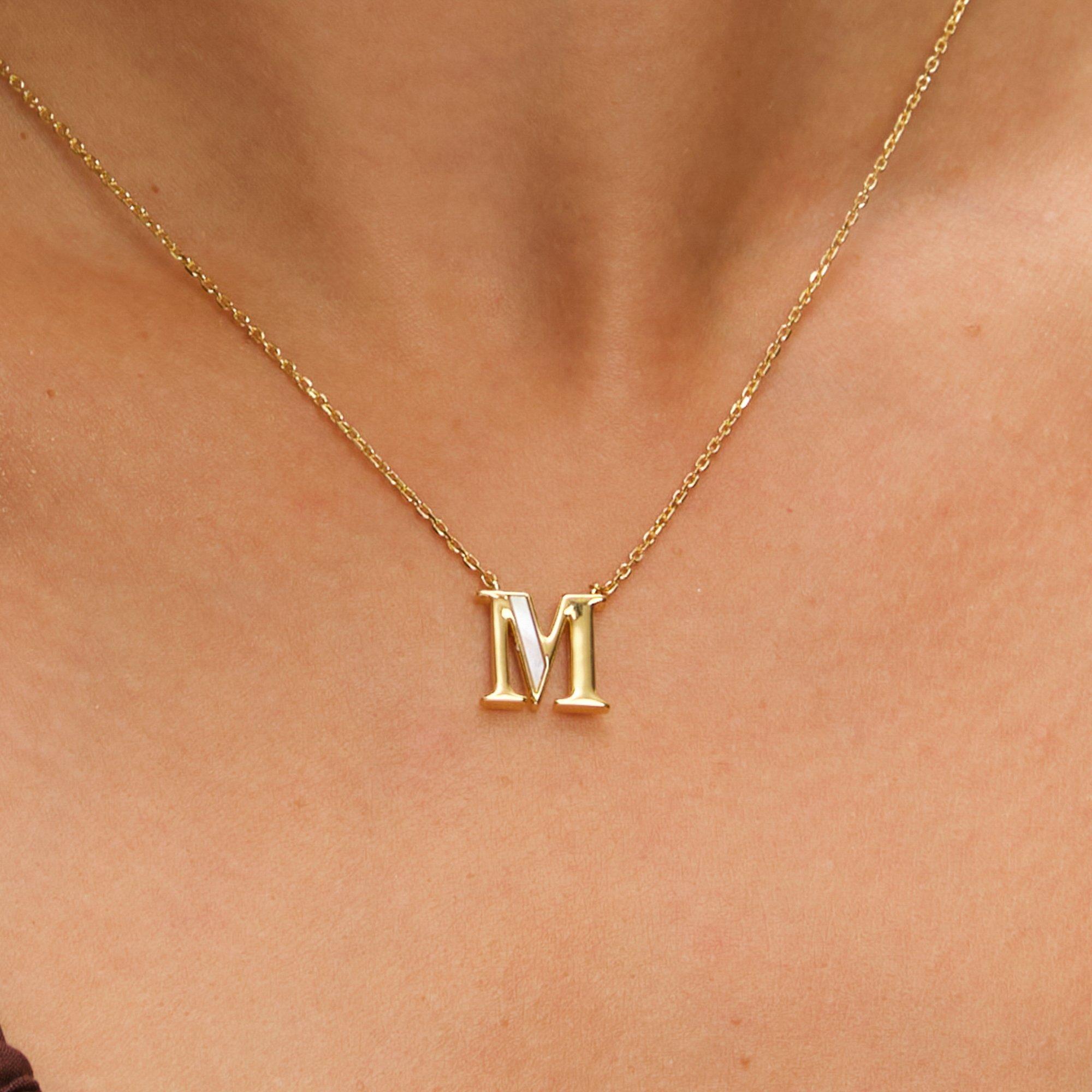Gold - Inicio - 14K Gold Plated Pearl Initial Pendant - M - 2