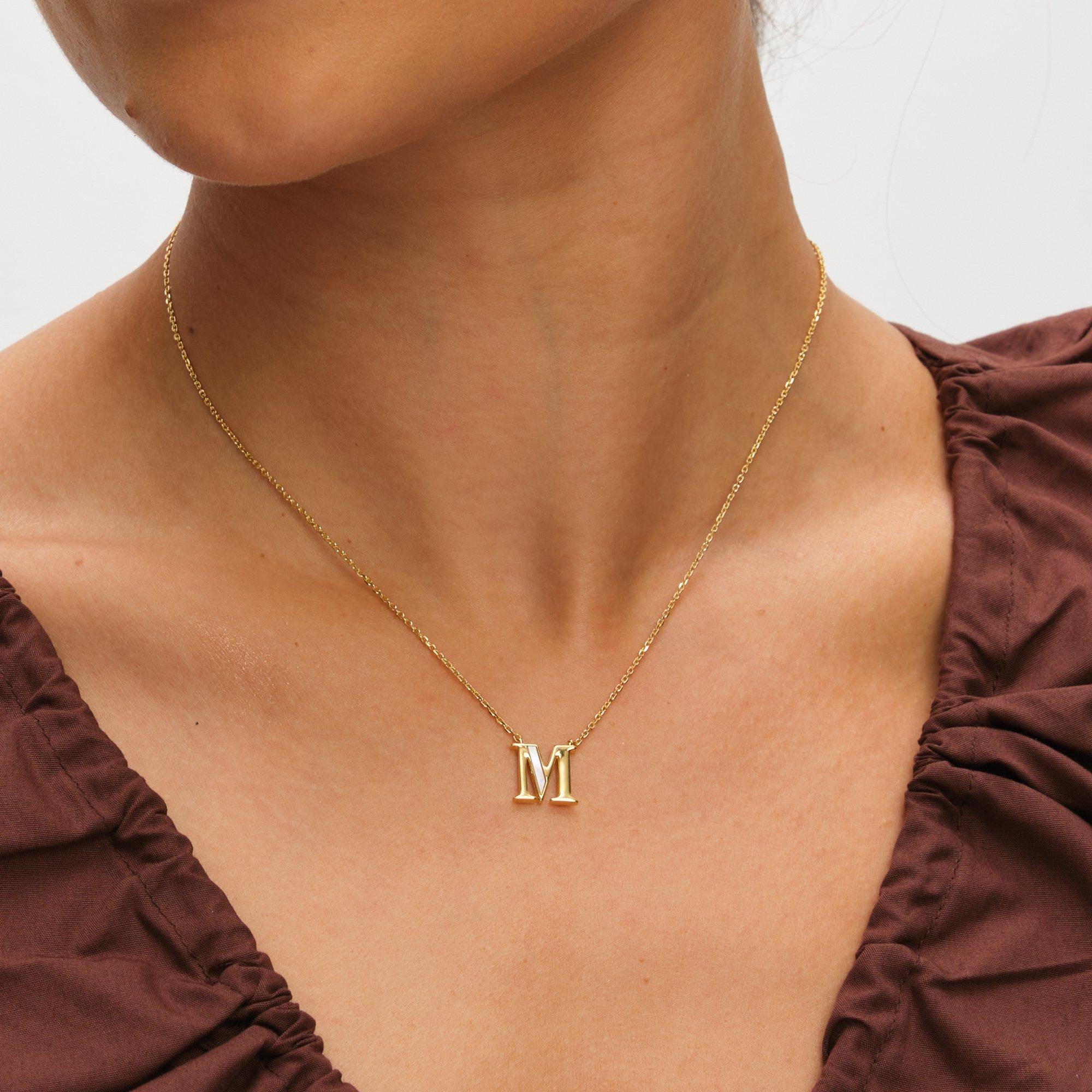 Gold - Inicio - 14K Gold Plated Pearl Initial Pendant - M - 3