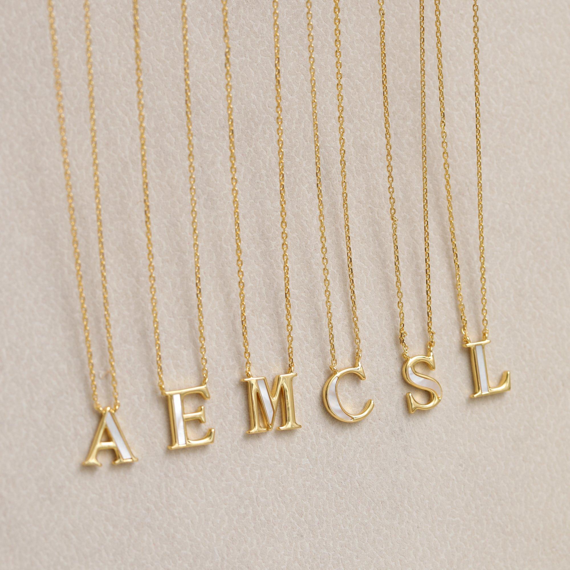 Gold - Inicio - 14K Gold Plated Pearl Initial Pendant - M - 4