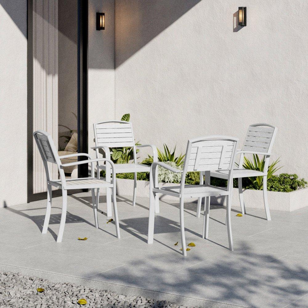 White - Breeins - Set of 4 Garden Dining Armchairs White - 1