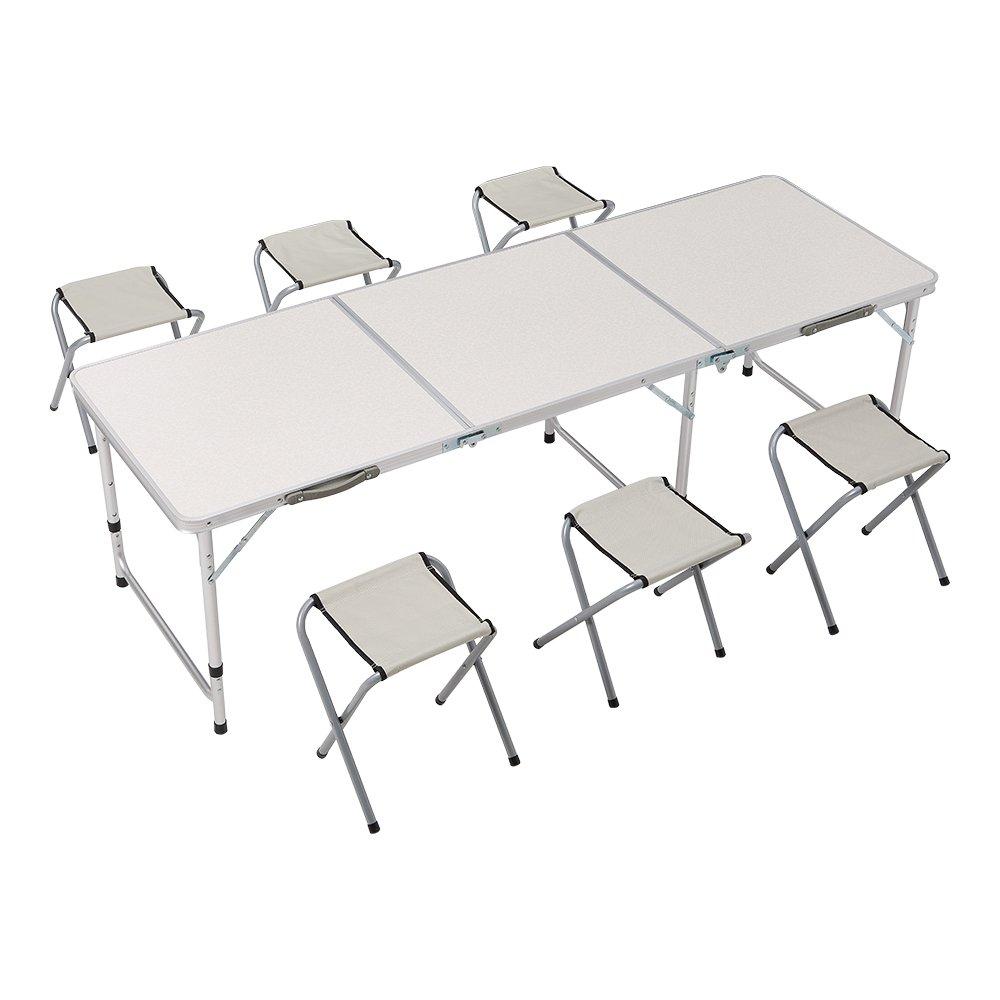 White - Breeins - Folding Picnic Table Set with 6 Stools - 1