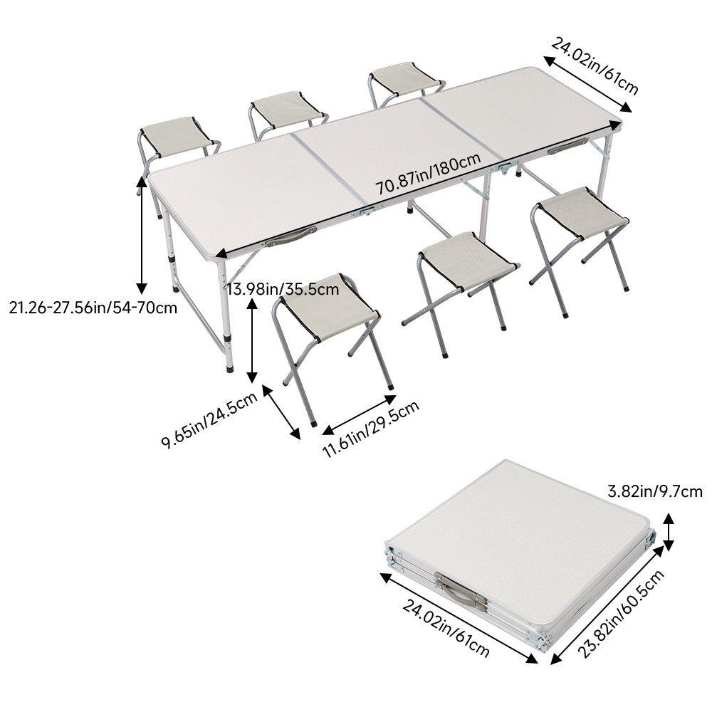 White - Breeins - Folding Picnic Table Set with 6 Stools - 10